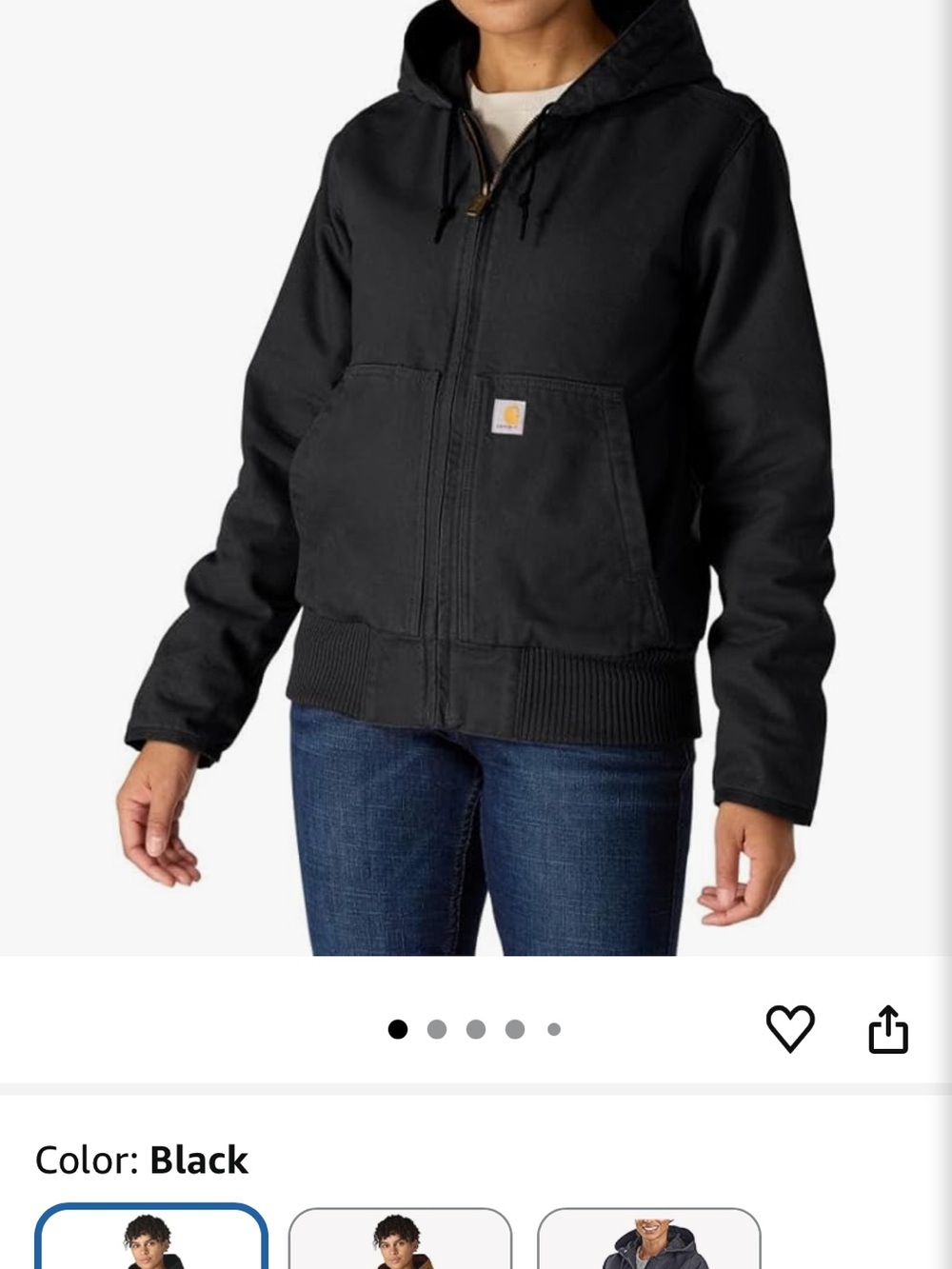 Carhartt Black Women's Hooded Utility Jacket with Ribbed Waist